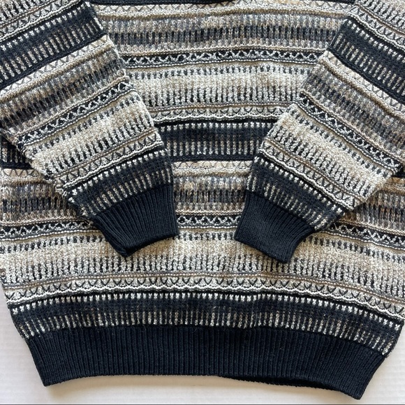 1980s-1990s Vintage Blue and Brown Knitted Pull Over Crew  Mens Size XL - Picture 3 of 14